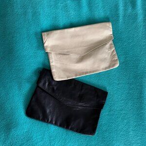 Vintage Leather Envelope-Style Clutch Bags - Set of Two (Cream, Black)